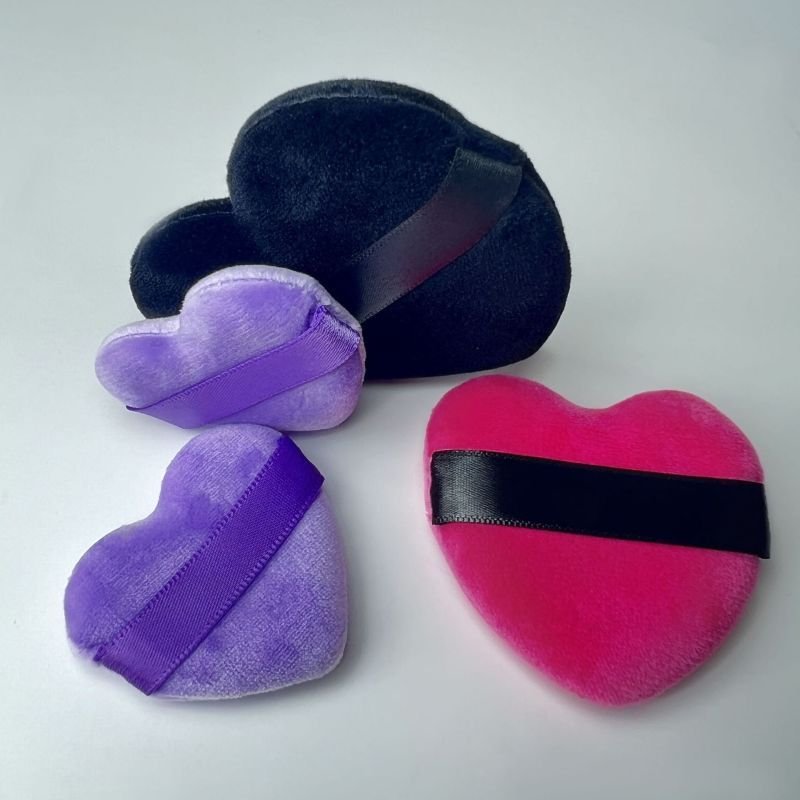 Fashion Women Simple Portable Heart-Shaped Set Makeup Black Velvet Puff