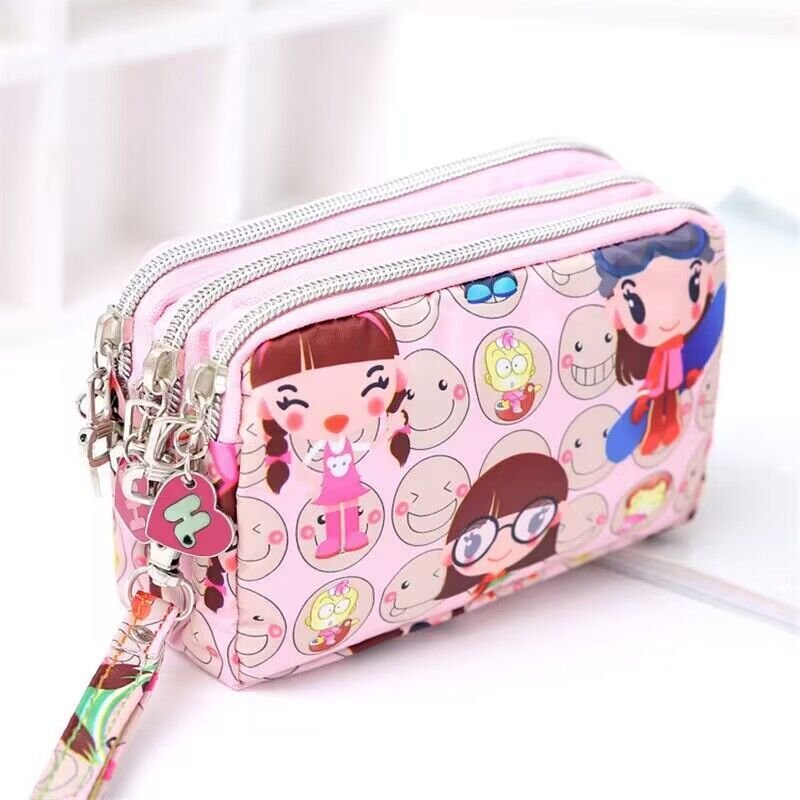 Women Fashion Solid Color Frosted Three-Layer Zipper Storage Purses