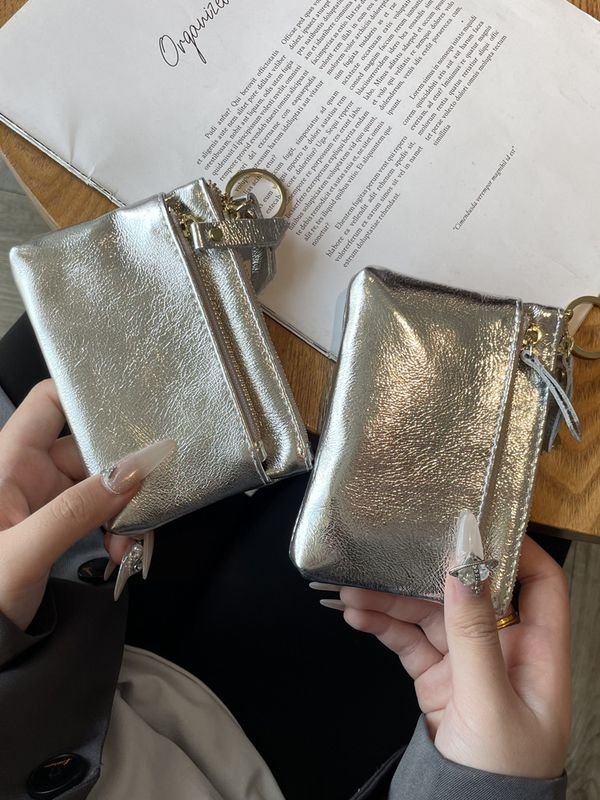 Women Fashion Simple Mini Crack Zipper Leather Purses