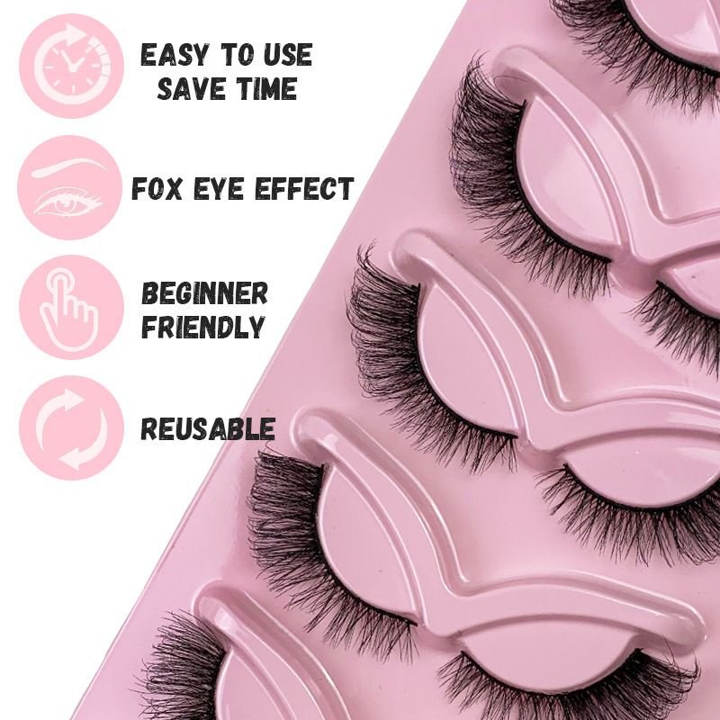 Women Simple Exaggerated Eye Tail Elongated 5 Pairs Of False Eyelashes