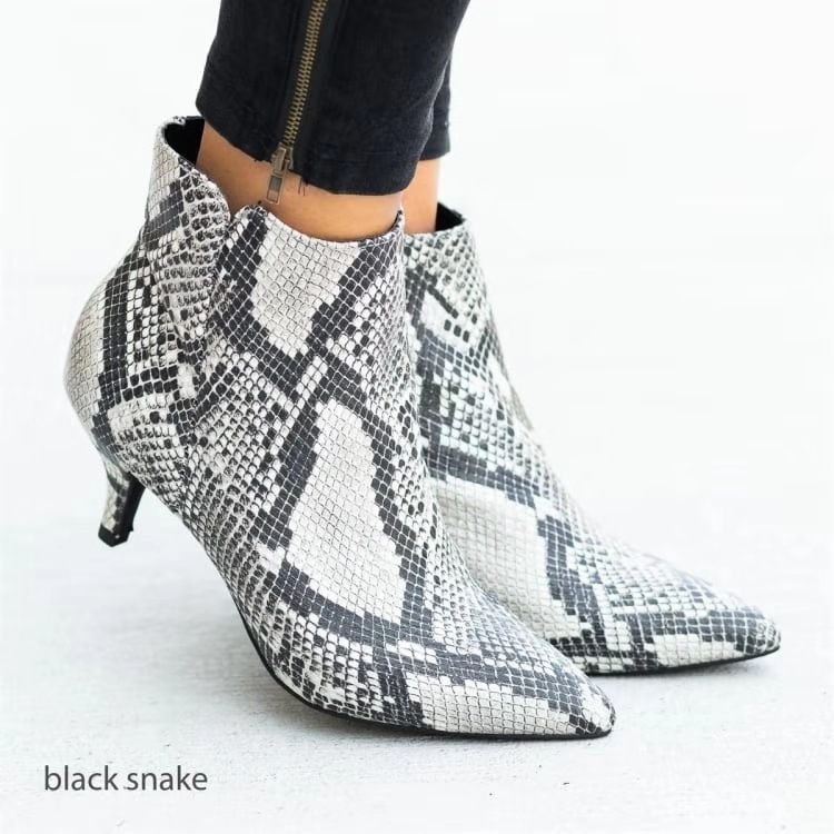 Women Fashion Leopard Snake Print Pointed Heel Ankle Boots