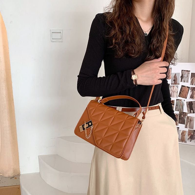 Women Rhombus Lattice Solid Color Crossbody Bag