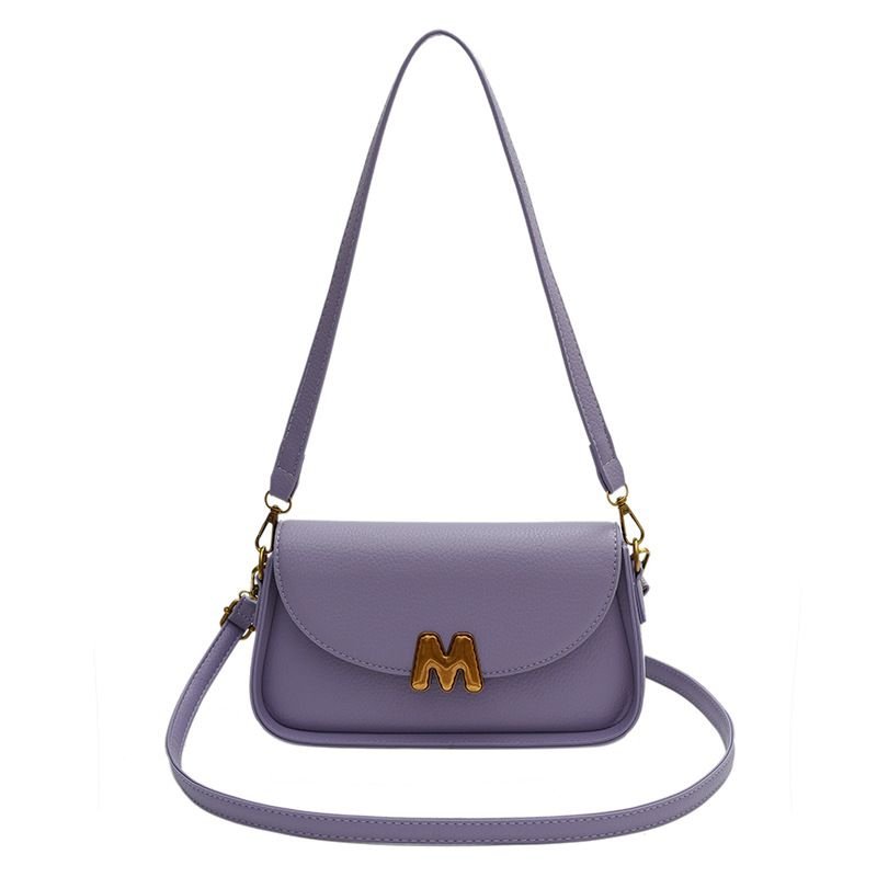 Women Simple Solid Color M Letter Flap Square Shoulder Bag
