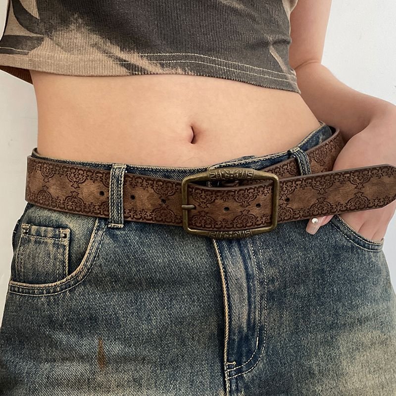 Women Retro Y2K Ethnic Pattern PU Belt