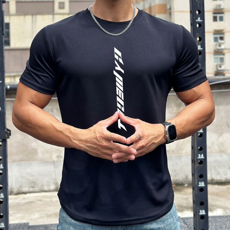 Men Casual Basic Sport Alphabet Print Short Sleeve Round Neck T-Shirt