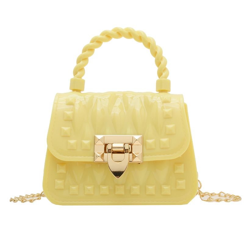 Women Fashion Solid Color Mini Lock Chain Crossbody Bag