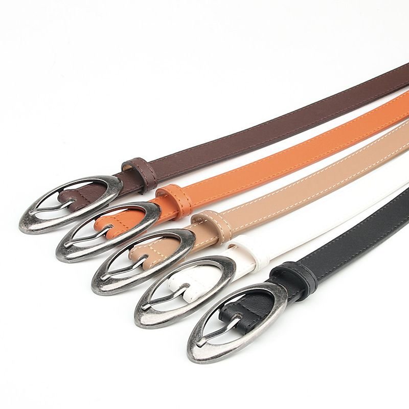 Women Simple Creative Oval Alloy Buckle Belt
