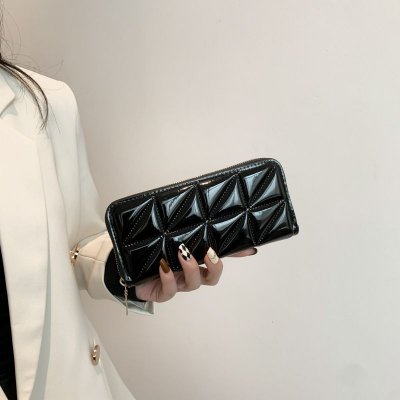 Women Fashion Shiny PU Zipper Rectangular Purses
